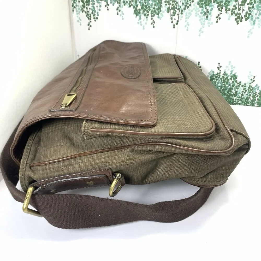 Fossil Leather & Fabric Messenger Laptop Adjustable Strap Bag Men’s